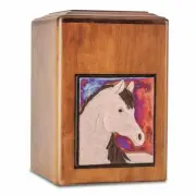 Large/Adult 289 Cubic Inch Raku Wood Horse Funeral Cremation Urn for Ashes