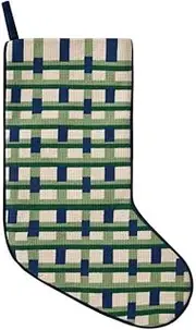 Peking Handicraft Abstract Plaid Blue Embroidered Needlepoint Stocking, 18-Inch