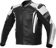 Büse Track Motorcycle Leather Jacket, black-white, Size 26 for Men Black White