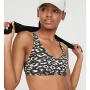 NWT Offline by Aerie Goals Stretch Plunge Sports Bra in Gray Cheetah Size LG