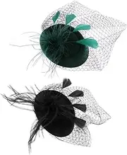 [Healeved] 2Pcs Vintage Mini Fascinator Headband with Lace Veil Elegant Bridal Tea Party Headwear for Women Versatile Hair Accessory for Special Events