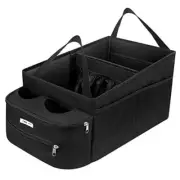 Car Seat Organizer with Partitions, & 4 Cup, 11 Storages, Collapsible Black