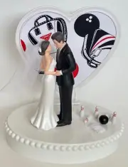 Wedding Cake Topper Bowler Themed Short-Haired Bride Bowling Ball Pins Towel Fun