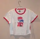 Juicy Women's White Palm Tree Logo Print Short Sleeve Ringer Tee T-Shirt Size XL