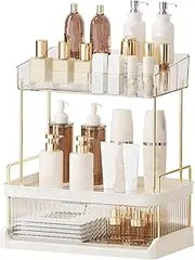 STORICANS Makeup Organiser Storage with Drawer and Removable Lipstick Holder,Large Capacity Skincare Organisers Box Perfume Cosmetics Organiser for Bathroom,Dresser,Vaity Countertop,White