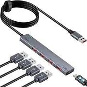 Aceele USB 3.2 Hub,10Gbps USB Hub with 4 USB A 3.2 Ports and Type-C Power Supply Port, USB 3.2 Gen 2 Hub with 4ft Extented Long Cable, USB 3.2 Splitter for Laptops, Desktops, Hard Disk Drive and More