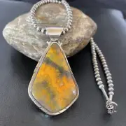 BumbleBee Jasper Pendant Navajo Pearls Sterling Silver Necklace 10560