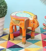Indian Handmade Wooden Elephant Shape Stool, Kids Stool, Gifts, Room Side Stool