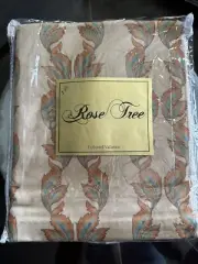 Rose Tree Feather Floral Red Orange Turquoise ‘Miranda’ Tailored Valance 14x80