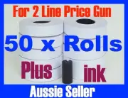 50 ROLLS WHITE LABELS STICKERS TAGS FOR DOUBLE LINE 2 LINES PRICE GUN + 1X INK