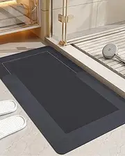 DEXI Bath Rugs Quick Dry, Super Absorbent Bathroom Mat, Rubber Non-Slip Ultra Thin Bathmat, Washable Shower Floor Mats for Bathtub and Sink, 17"x32", Dark Grey