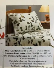 Twin Flannel Sheet Set 100% Cotton Dog Print 3 Piece Divatex Home Fashions Cute