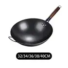 Wok Pan with Wooden Handle Traditional Cooking Wok Induction Cooker Iron Wok