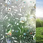 rabbitgoo Window Privacy Film, Decorative Stained Glass Window Film, Sun Blocking Glass Clings, Renter-Friendly Static Cling Frosted Sticker Covering for Home Door, Rainbow Tulip, 60 x 200 cm
