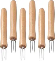 Corn Holders Set of 6 Stainless Steel Corn on The Cob Holders with Wooden Handle Corn Holders for Corn on The Cob Long Handle Sweetcorn Holders Cob Skewers Corn Forks (6 PCS)