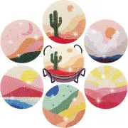 Becho 6 Pcs Diamond DIY Painting Coasters with Holder,Art Natural Scenery