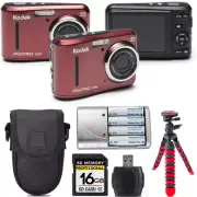 Kodak PIXPRO FZ43 Digital Camera (Red) +Extra Battery +Tripod +Case -16GB Kit