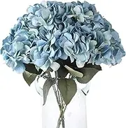 Blooming Paradise 5Heads Artificial Fake Flower Plants Silk Hydrangea Arrangements Wedding Bouquets Decoration Plastic Home Kitchen Garden Party Table Floral centerpieces DIY(Dark Blue)
