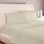 Carressa Linen 600 Thread Count Long Staple Soft Egyptian Cotton Sheet Set, 4 Pc Set, Full Sheets, Upto 17 in Deep Pocket, Smooth & Soft Sateen Weave, Deep Pocket, Luxury Bedding, Sand