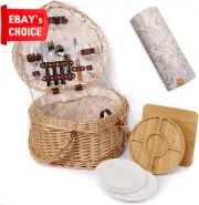 Heart Wicker Picnic Basket Set for 2 with Blanket, Plates, Cheese Board Gifts