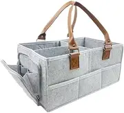 LEHEGONGBA Diaper Caddy Organizer Large Size 38x26x18cm Baby Nappy Caddy Premium Leather Handles Multi Pocket Grey Nursery Storage Portable Baby Essentials Tote Bag