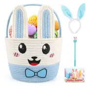 Easter Bunny Basket for Kids, Large Capacity Easter Egg Fillable Basket with Han