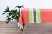 Mexican Tablecloth Handmade in Mexico Orange with Multi Table Linen Table Cover