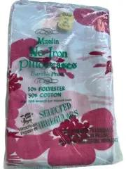 Vintage West Point Pepperell Pink Flower Power Standard Pillowcases Muslin NIP