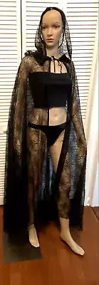 NEW Handmade Black Hooded Cloak with Spiderweb Design. Cosplay/Halloween
