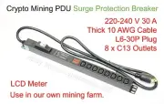 LCD Metered Crypto Mining PDU 240V 30A 6 ft L6-30P 8xC13 Breaker Surge Protect