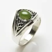 Celtic Tree of Life Ring .925 Sterling Silver Size 11.5 World Tree Genuine Jade