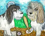 Petit Basset Griffon Vendeen Playing Baseball 13x19 Art Print Artist KSams PBGV