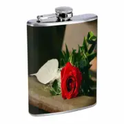 Red Rose Em2 Flask 8oz Stainless Steel Hip Drinking Whiskey