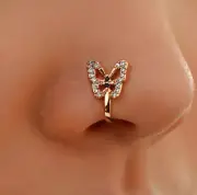 Anillo de cristal de mariposa falsa para la Nariz, sin Clip para Piercing, estil