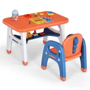 Costway Dinosaur Modeling Table & Chair w/Storage Rack & Building Blocks Cute Activity Art Study Desk Set Furniture