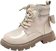 [IWIHMIV] Ankle Boots for Girls Toddler Riding Boots Leather Boots Side Zip Chunky Low Heel Slip On Winter Casual Booties Shoes