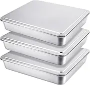 Tioncy 3 Set Stainless Steel Covered Cake Pan with Lid 11 x 9 Inches Rectangle Sheet Baking Pan with Covers Bakeware with Lids for Cakes Breads Casseroles Fish Vegetables and More