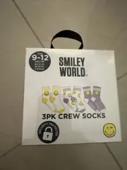 Smiley world 3PK crew socks size 9-12