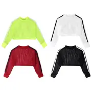 Kids Girls Jazz Dancing Costume Mesh Crop Tops Hip Hop Street Dance T-Shirts