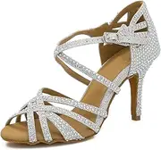 [HOBTEC] Women's Rhinestones Professional Dance Shoes Salsa Bachata Ballroom Shoes