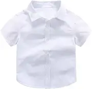 AIMALL Boys' School Shirt, Kids Short Sleeve Open Neck with Lay Back Collar, Durable Stitching, Includes Chest Pocket and Spare Button