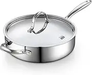 Cooks Standard Multi-Ply Clad Stainless Steel Saute Pan 10.5 Inch, 4 Quart Deep Frying Pan Skillet with Lid, Induction Cookware, Stay-Cool Handle