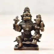 Antique Style Copper Handmade Lakshmi Narashimha Statue For Home Temple Decor