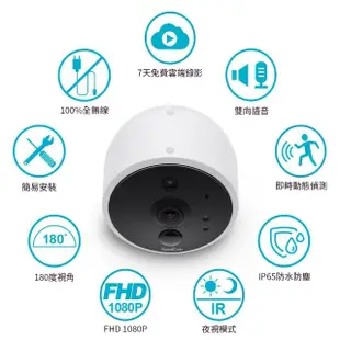 【spotcam】Solo 2 1080P無線免插電超廣角180度戶外網路攝影機/監視器 IP CAM(IP65防水防塵│免費雲端)