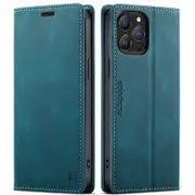 SupRShield For Apple iPhone 14 Pro Max Case RFID Blocking Retro Flip Premium Leather Card Holder Wallet Cover - Cyan Blue