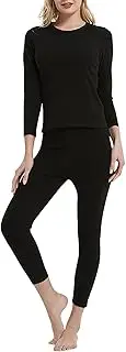 [Generic] Satin Lace Pajama Set for Women Women's Round Collar Long Sleeve Double Sided Brushed Warm Solid Color Slim Bottom Outer Wear Long Sleeve Thermal Underwear Set Piano Books Adults