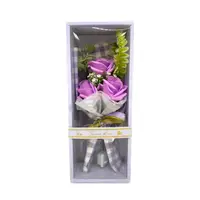 在飛比找Yahoo奇摩購物中心優惠-LED格紋香皂玫瑰禮盒花束-紫