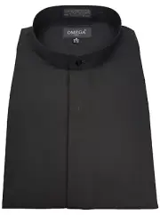 Men & Boy’s mandarin collar(banded collar) Black dress Shirt, non pleat