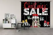 3D Christmas Ribbon Hat Girl NAO039 Photo Curtain Printing Fabric Window Fay