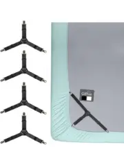 HOME GENIE Stay in Place Heavy Duty Adjustable Fitted Bed Sheet Straps, Black